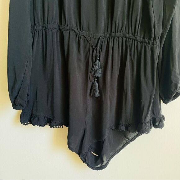 Victoria’s Secret Black Off Shoulder Tassel Sleep Romper Large - Picture 5 of 11